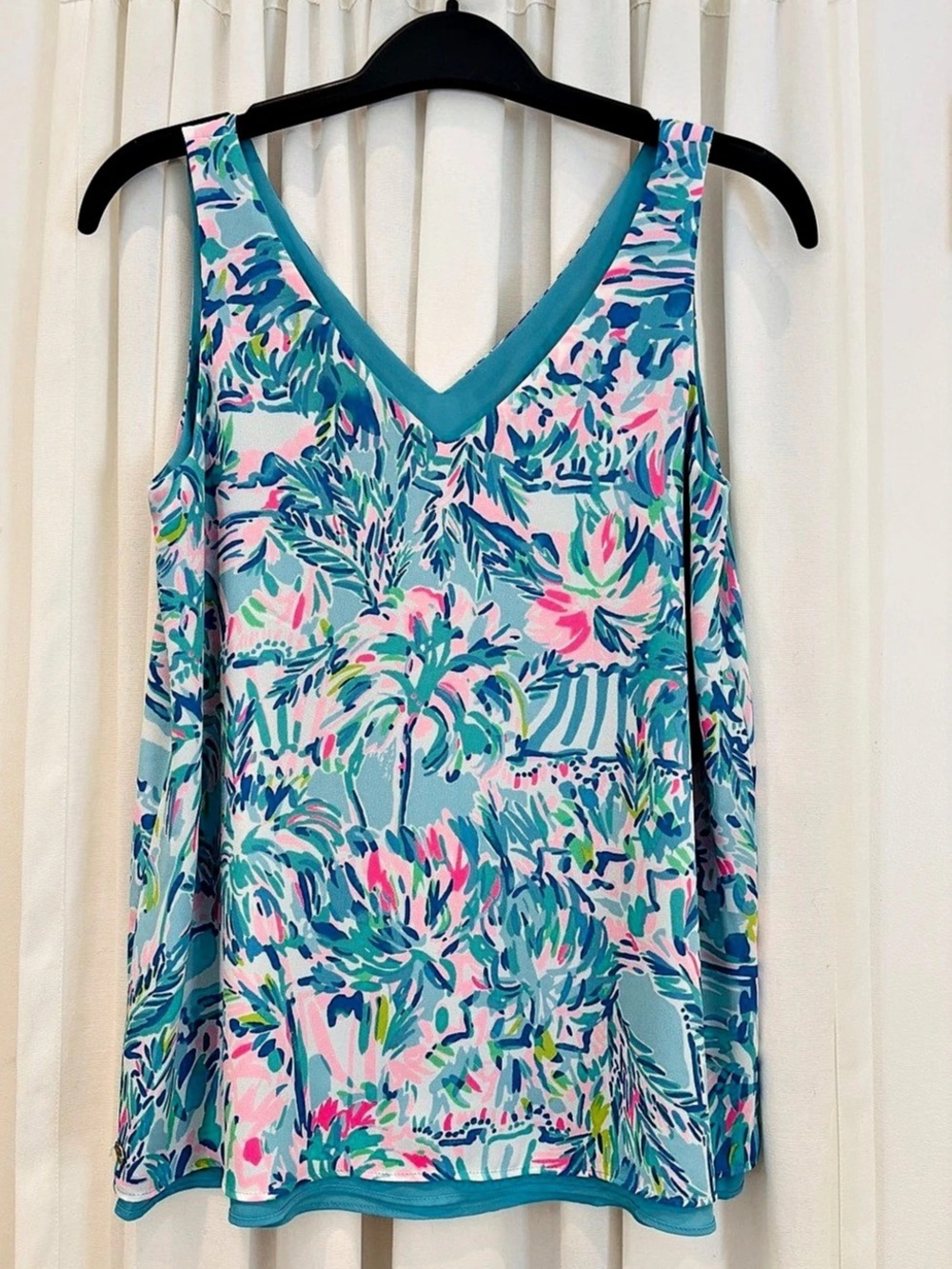 Lilly Pulitzer Tropical Print Tank Top Floral Tank Top in Blue & Pink Like New